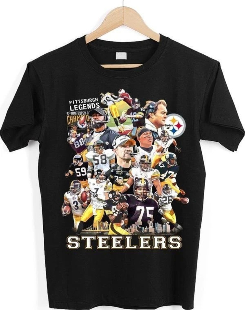 PITTSBURG STEELERS TSHIRT. 6 TIMES CHAMPIONS